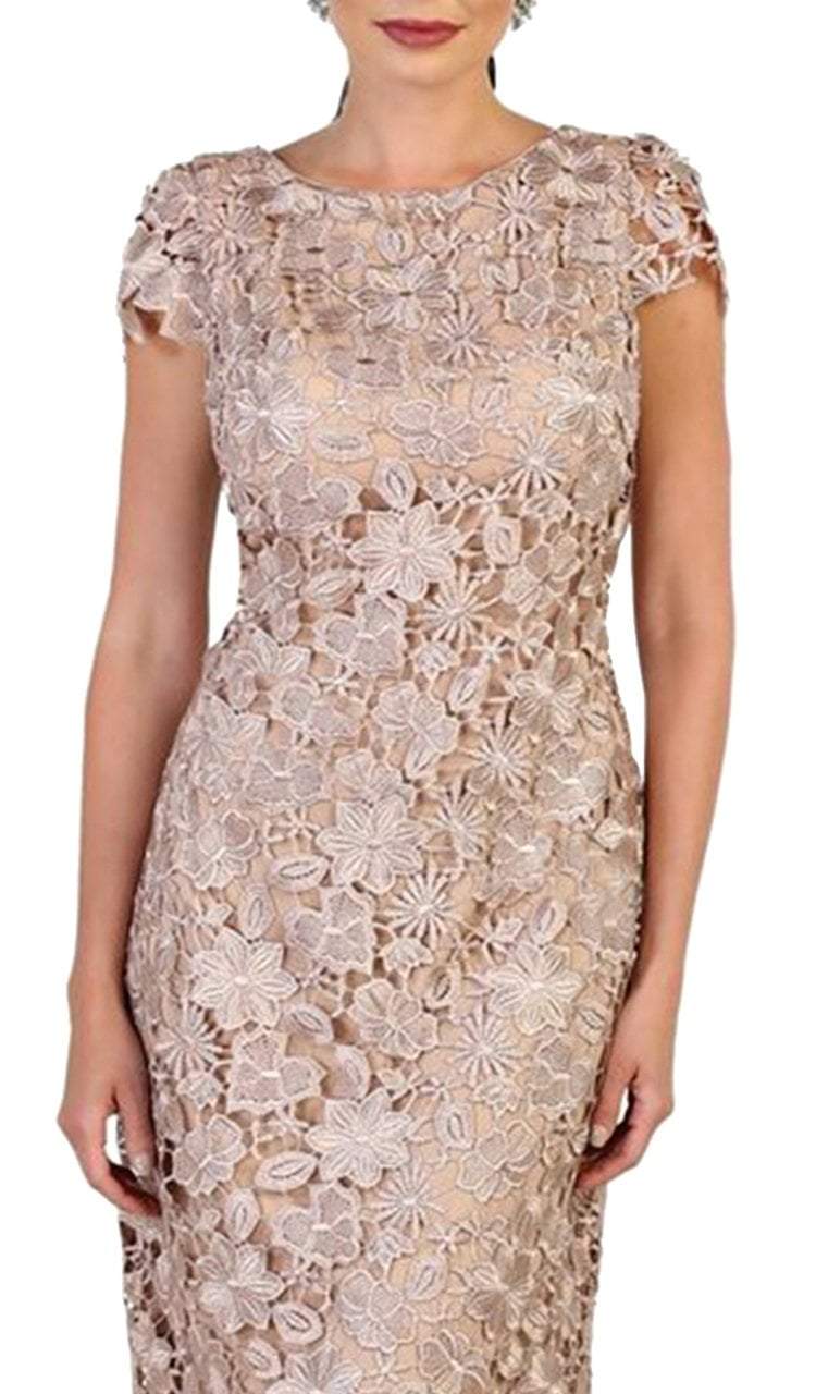 May Queen - Cap Sleeve Floral Overlaid Sheath Dress in Neutral
