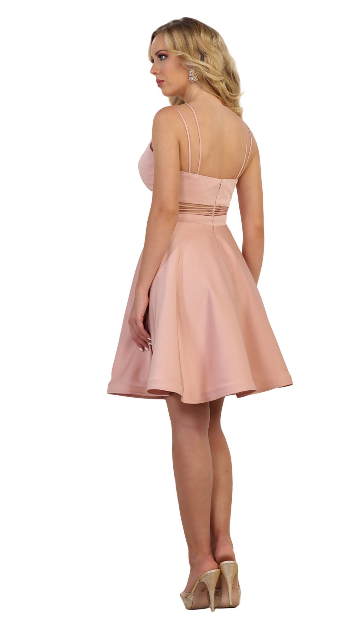 May Queen - MQ1566 Strappy Sweetheart A-Line Cocktail Dress In Pink