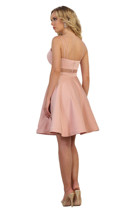 May Queen - MQ1566 Strappy Sweetheart A-Line Cocktail Dress In Pink