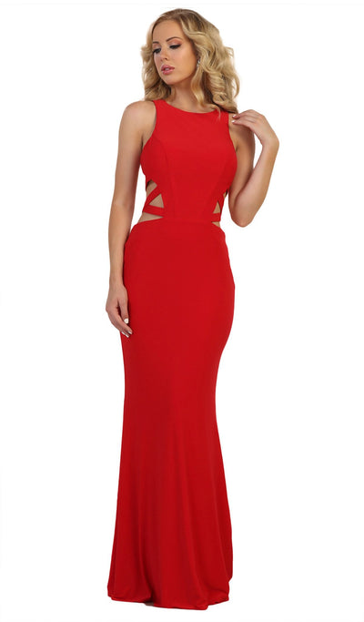 May Queen - MQ1571 Sleeveless Banded Contoured Cutout Gown In Red