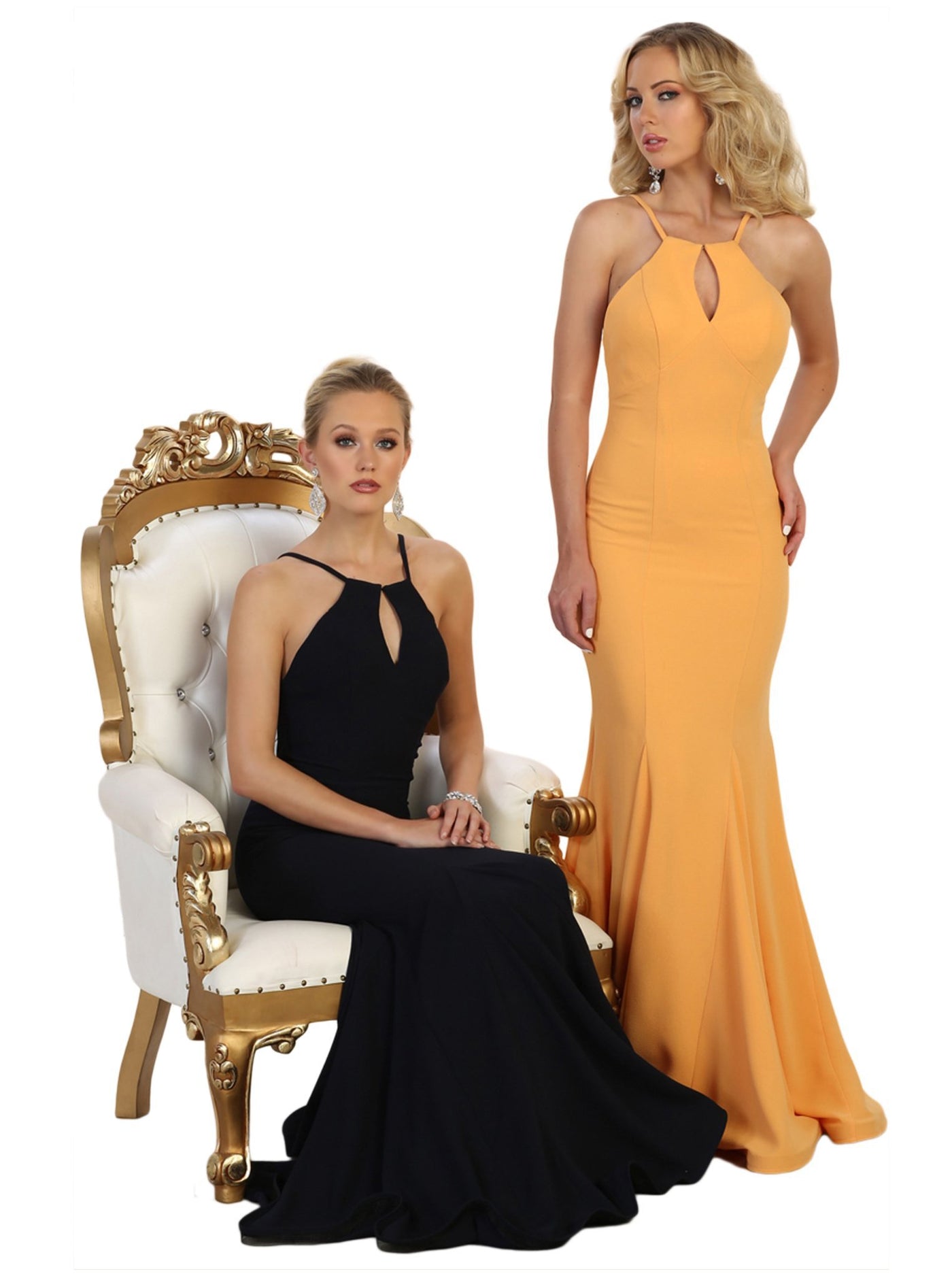 May Queen - MQ1578 Keyhole Cutout Halter Trumpet Gown In Blue and Yellow