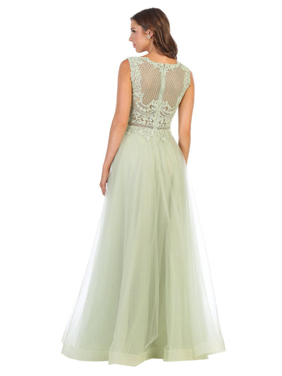 May Queen - MQ1717 Sheer Lattice Rendered Tulle Dress In Green