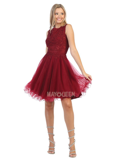 May Queen - MQ1751 Embroidered Bateau A-line Dress In Red