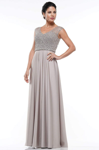 Marsoni By Colors - MV1002 Fully Beaded Top Faille A-Line Gown Mother of the Bride Dresses 4 / Nude