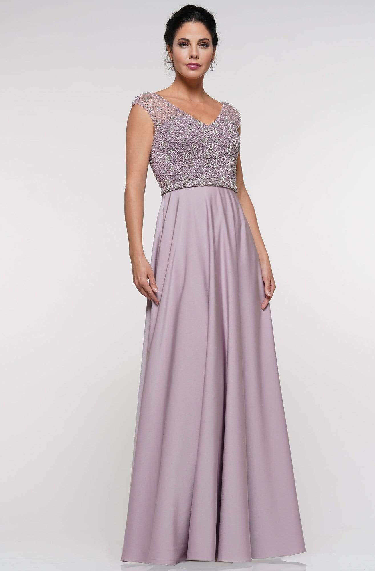 Marsoni By Colors - MV1002 Fully Beaded Top Faille A-Line Gown Mother of the Bride Dresses 4 / Dusty Rose