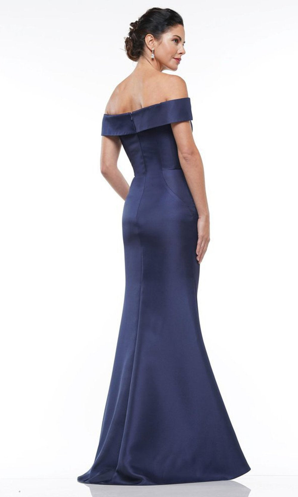 Marsoni by Colors - Jewel Accent Off-Shoulder Mermaid Gown MV1003SC In Blue