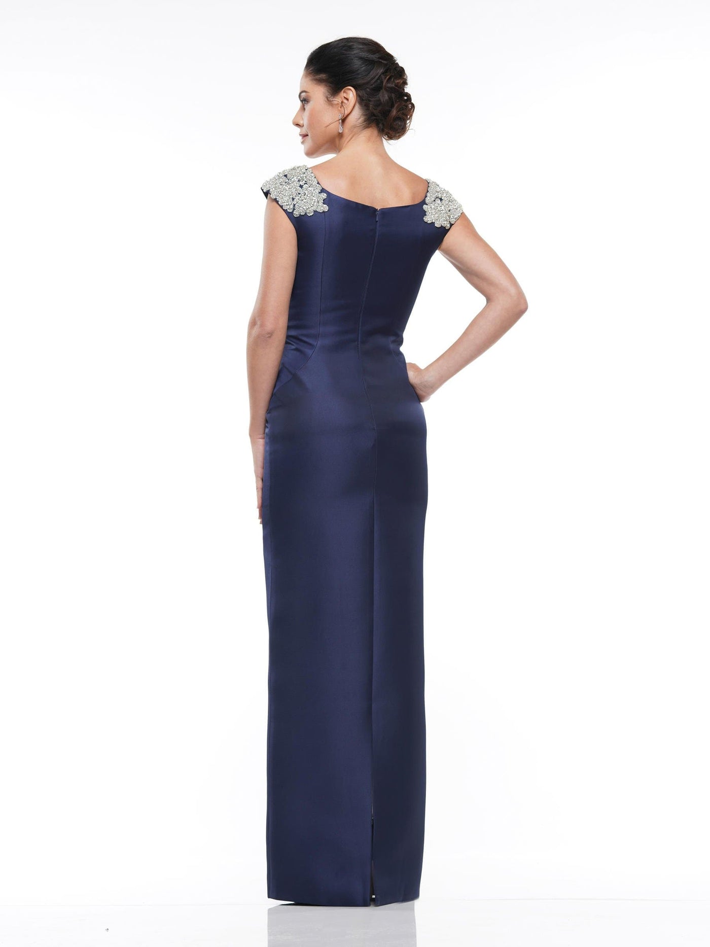 Marsoni By Colors - MV1004 Jewel Beaded Shoulders Satin Column Gown Mother of the Bride Dresses