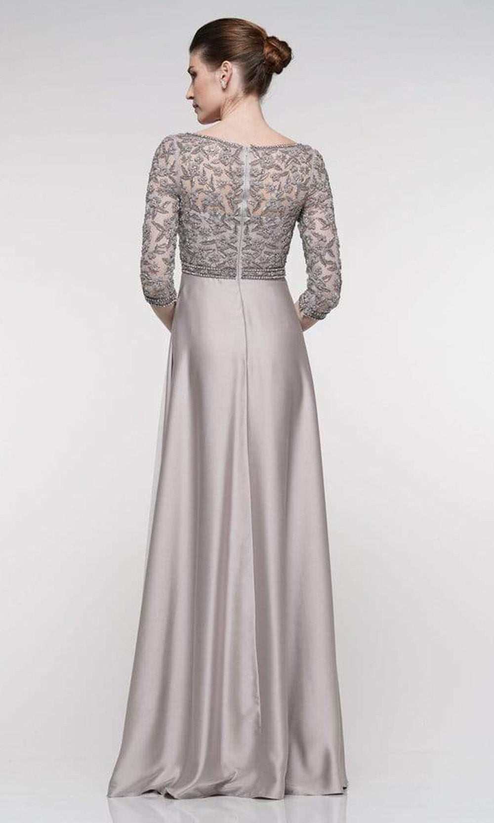 Marsoni By Colors - MV1016SC Embellished Quarter Sleeves Long Gown In Silver