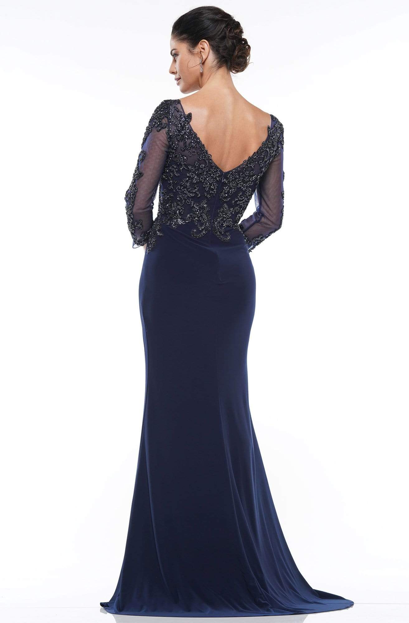 Marsoni By Colors - MV1017 Beaded Lace Illusion Neck Jersey Gown Mother of the Bride Dresses