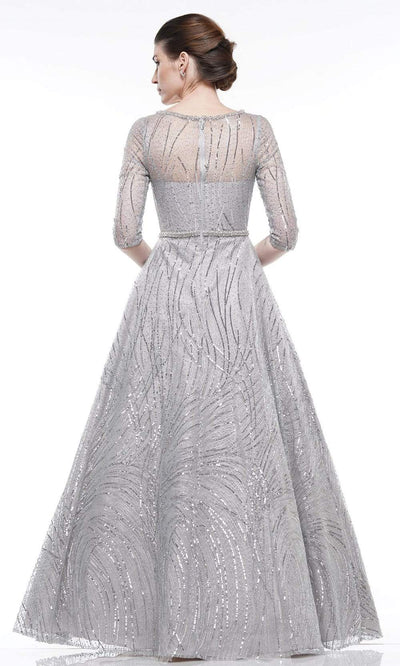 Marsoni By Colors - MV1020 Sequined Quarter Length Sleeve A-line Gown Special Occasion Dress