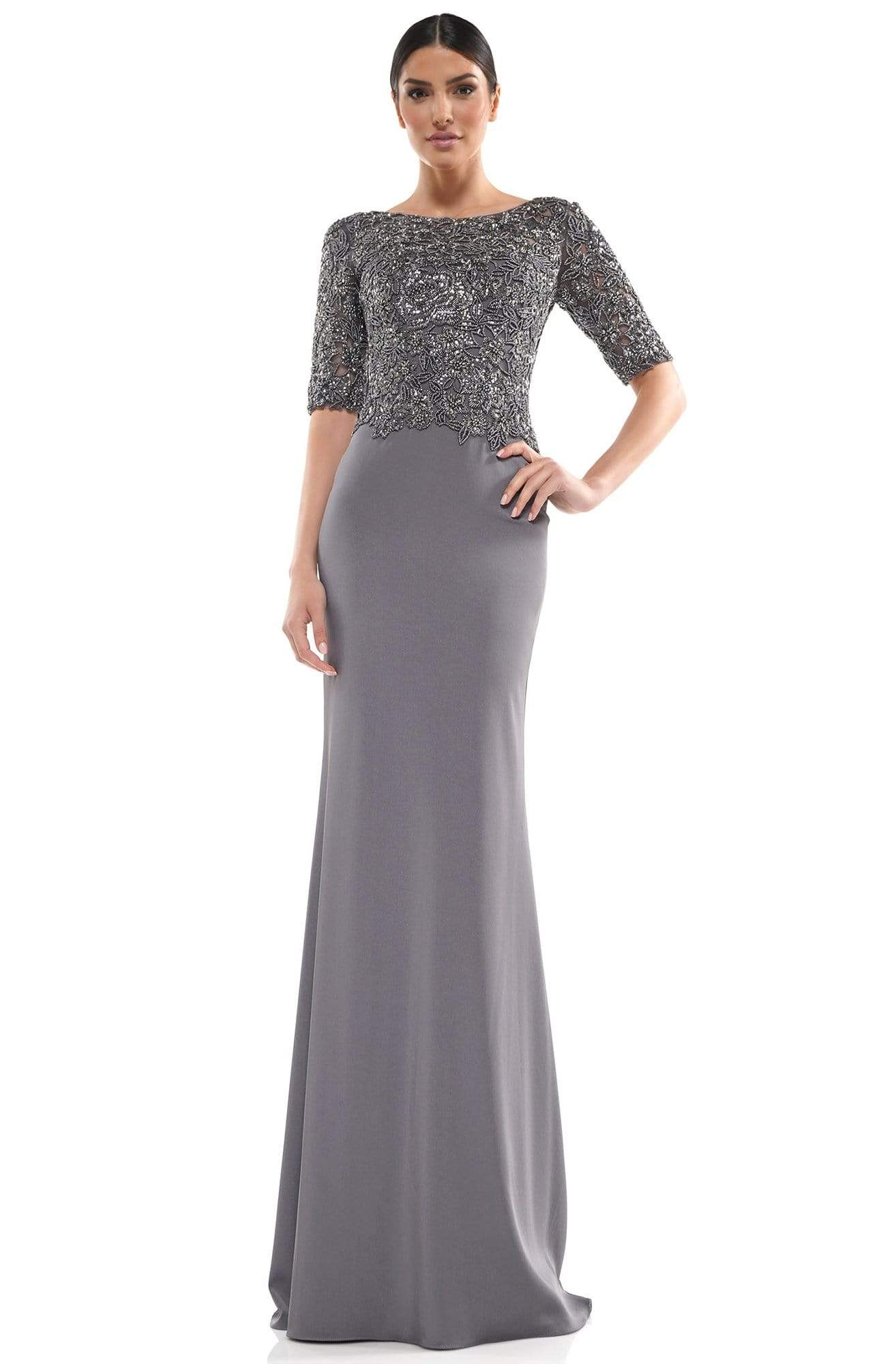 Marsoni by Colors - MV1039 Beaded Bateau Trumpet Dress Mother of the Bride Dresses 4 / Charcoal