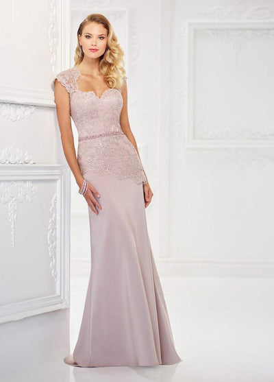 Montage by Mon Cheri - 118979 Queen Anne Sheath Gown In Neutral