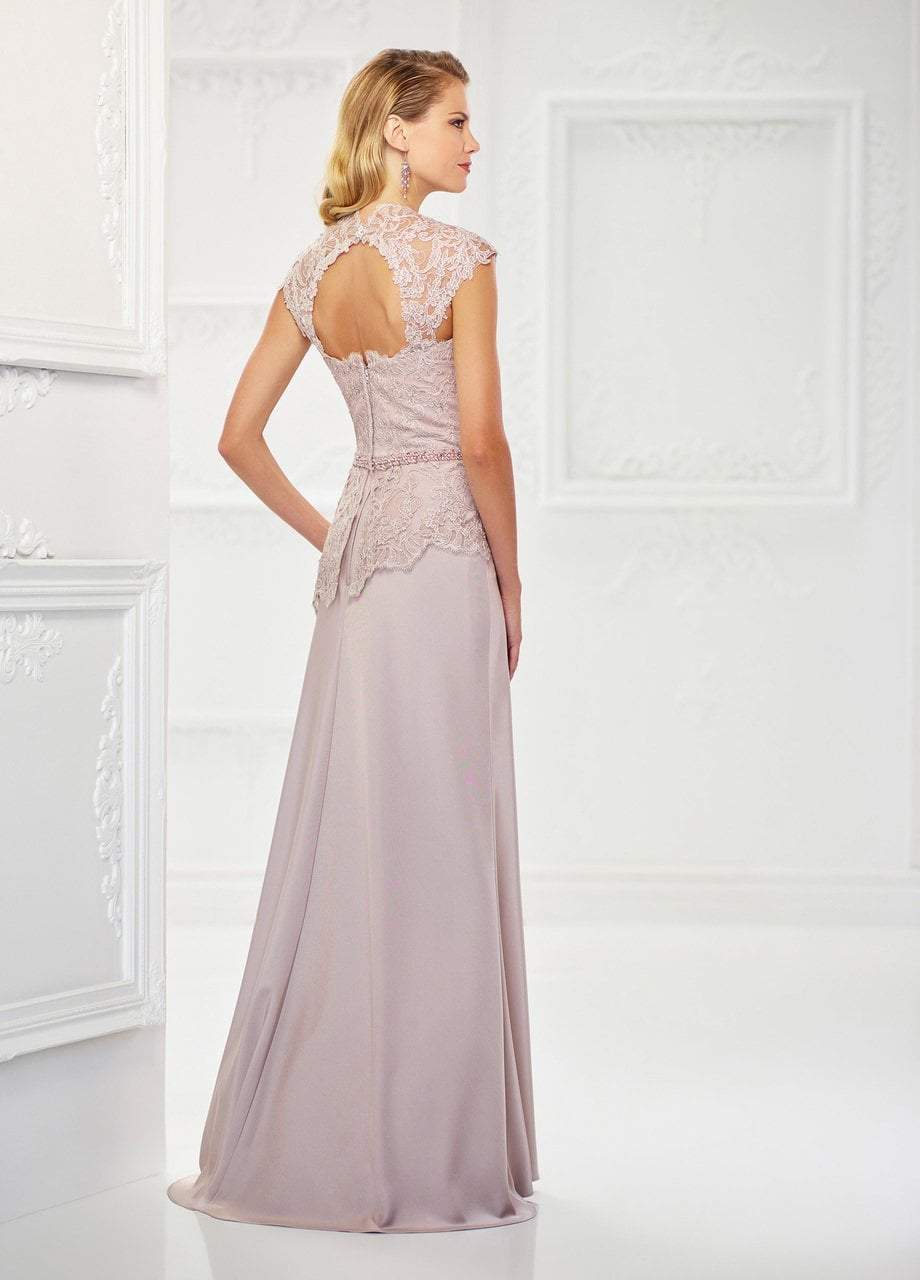 Montage by Mon Cheri - 118979 Queen Anne Sheath Gown In Neutral