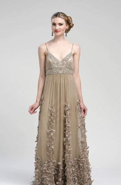Sue Wong - N1452 Spaghetti Straps Embellished Empire Gown in Neutral
