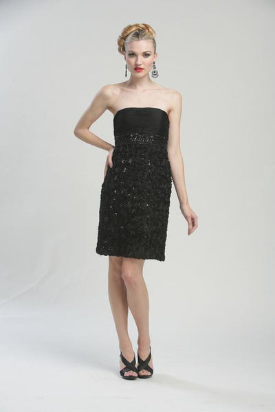 Sue Wong - N3204 Strapless Rosette Empire Sheath Dress in Black