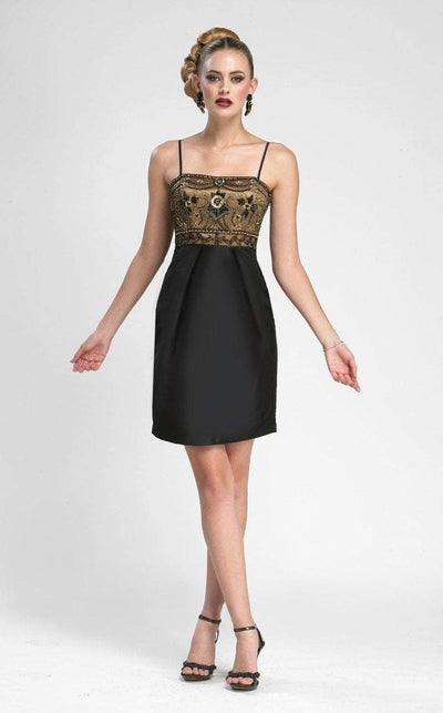 Sue Wong - N3434 Sleeveless Embellished Bodice Empire Taffeta Dress in Black and Brown