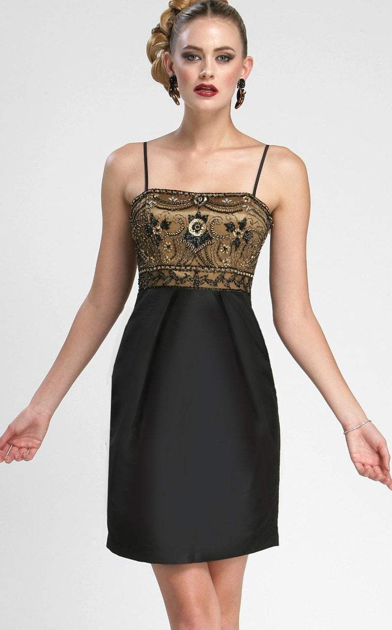 Sue Wong - N3434 Sleeveless Embellished Bodice Empire Taffeta Dress in Black and Brown