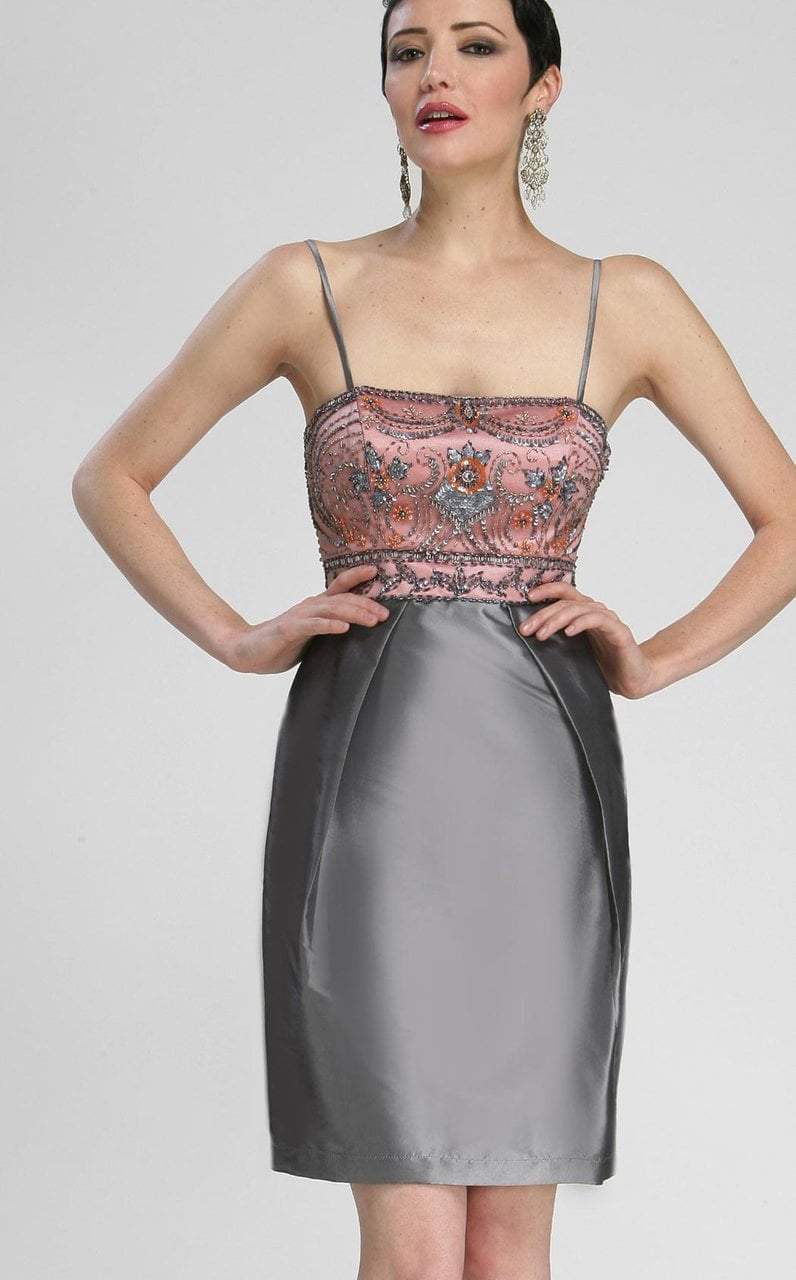 Sue Wong - N3434 Sleeveless Embellished Bodice Empire Taffeta Dress in Pink and Gray