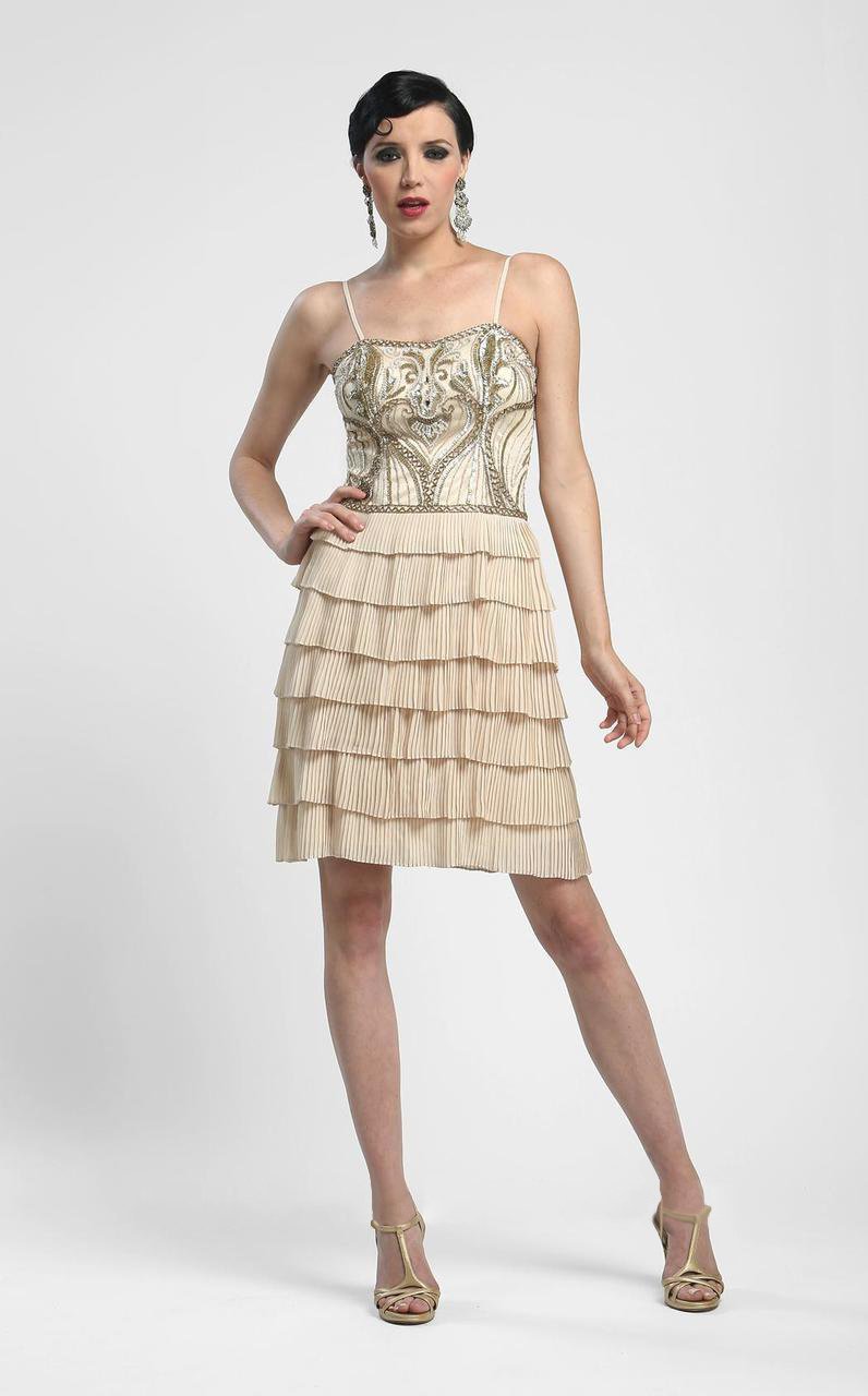 Sue Wong - N4100 Sleeveless Tiered Ruffle Cocktail Dress in Neutral