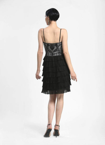 Sue Wong - N4100 Sleeveless Tiered Ruffle Cocktail Dress in Black
