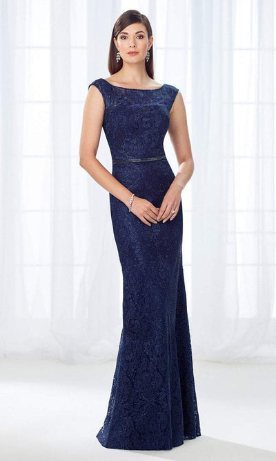 Cameron Blake - Bateau Neck Lace Fitted Gown 118687 - 1 pc Navy In Size 16 Available CCSALE 16 / Navy