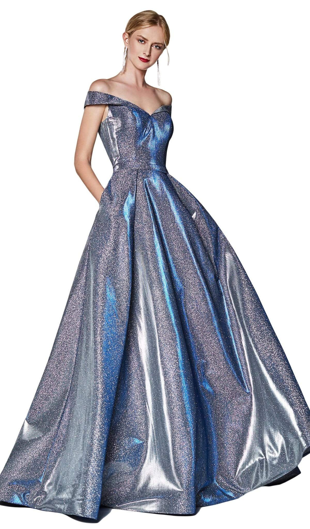 Cinderella Divine - CB0036 Glitter Off-Shoulder Ballgown In Blue