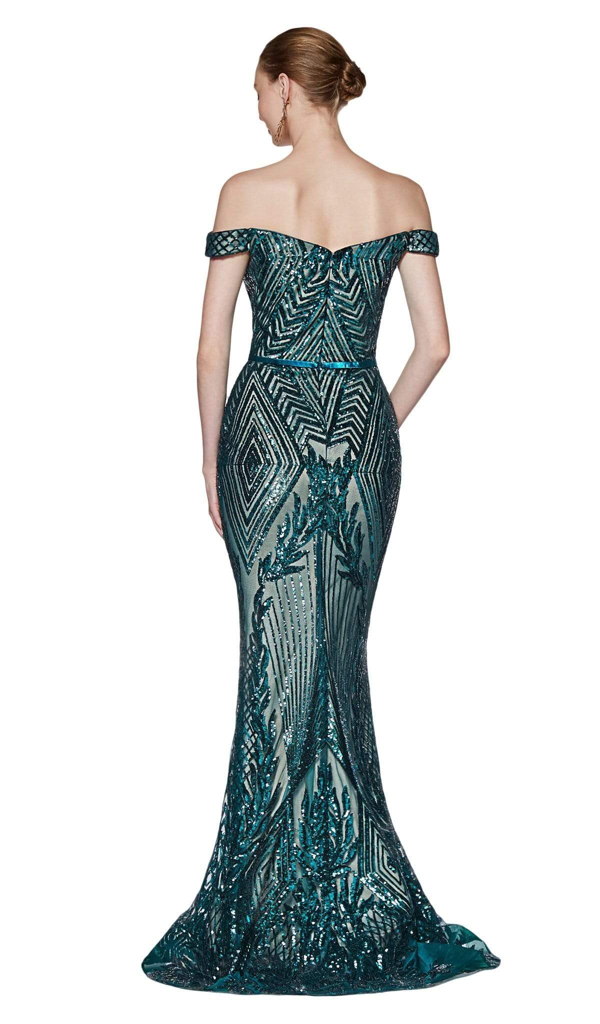Cinderella Divine - CB0039 Sparkly Sequin Off-Shoulder Evening Gown Evening Dresses