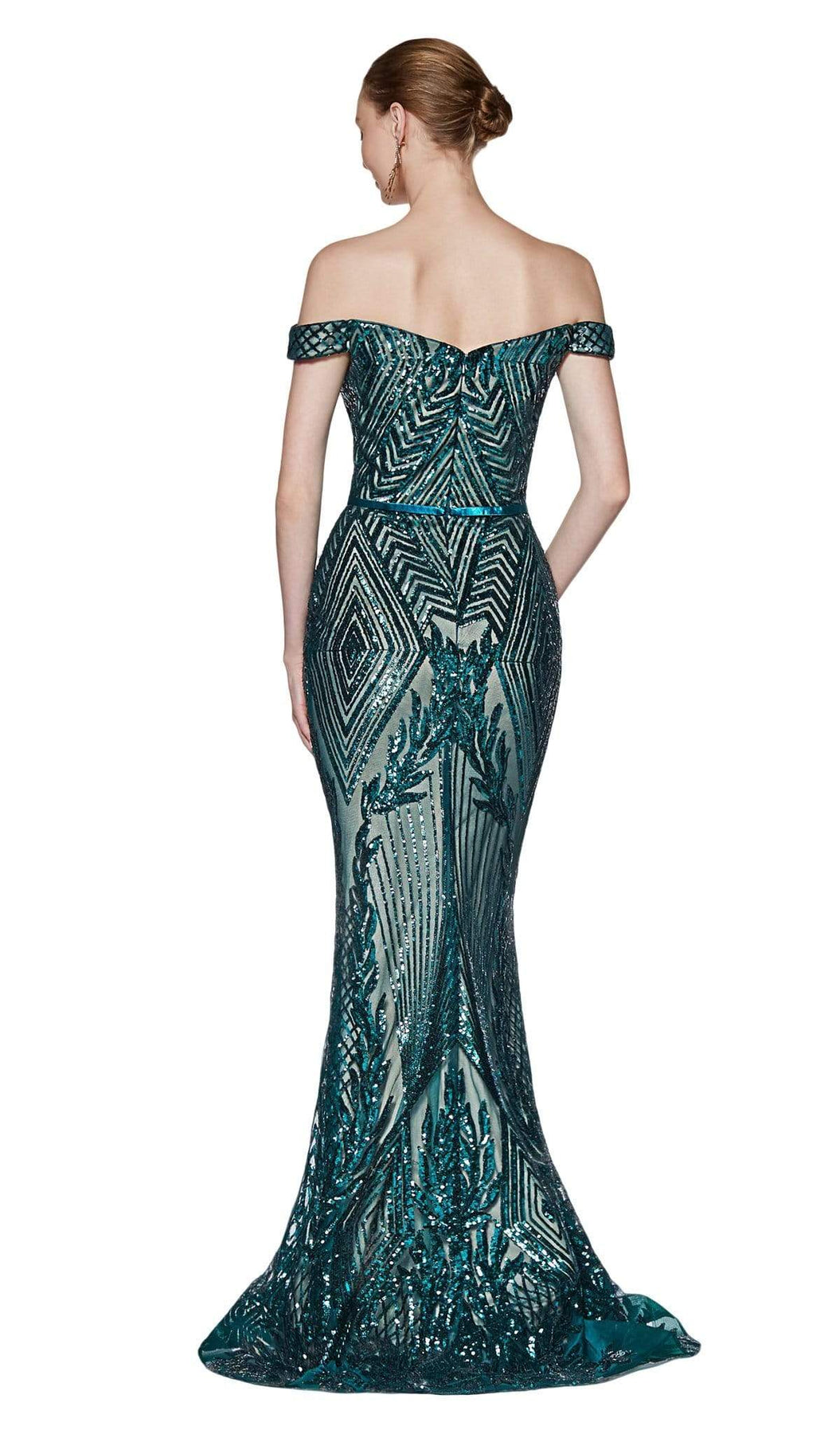 Cinderella Divine - CB0039 Sparkly Sequin Off-Shoulder Evening Gown Evening Dresses