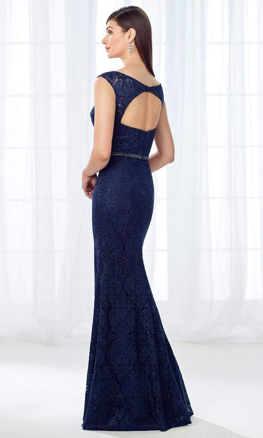 Cameron Blake - Bateau Neck Lace Fitted Gown 118687 - 1 pc Navy In Size 16 Available CCSALE 16 / Navy