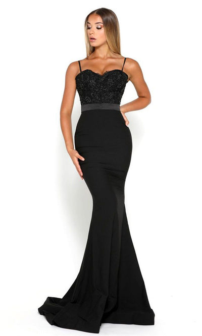 Portia and Scarlett - Frozen Gown Lace Sweetheart Mermaid Gown In Black