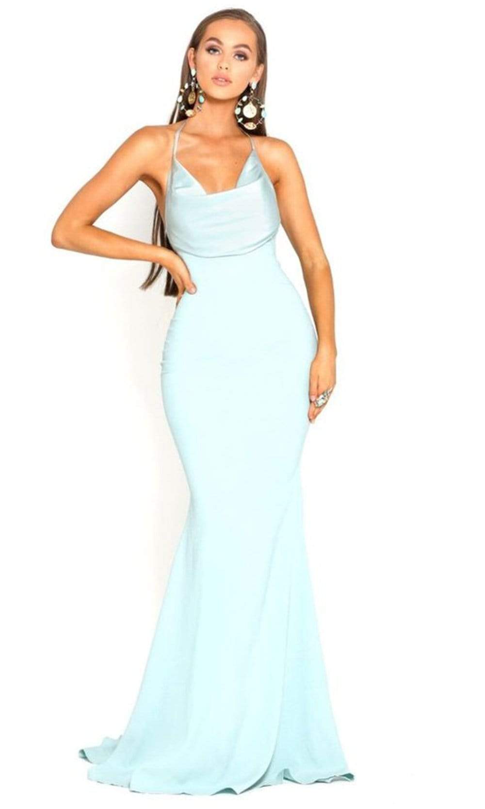 Portia and Scarlett - PS1911 Halter Cowl Neckline Mermaid Gown Prom Dresses 0 / Mint