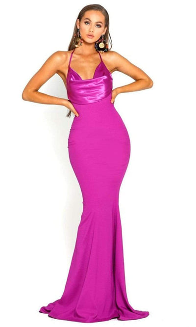 Portia and Scarlett - PS1911 Halter Cowl Neckline Mermaid Gown Prom Dresses 0 / Purple