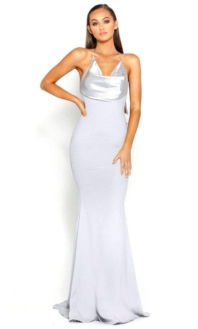 Portia and Scarlett - PS1911 Halter Cowl Neckline Mermaid Gown Prom Dresses 0 / Silver