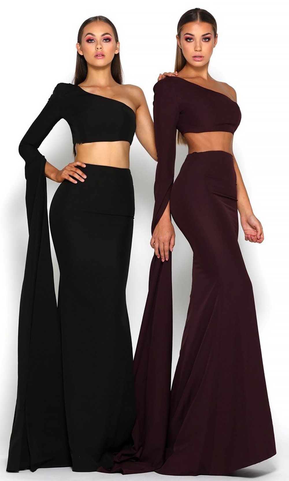 Portia and Scarlett - Jennifer 2PCS Cascading Sleeve Two-Piece Dress In Black and Purple