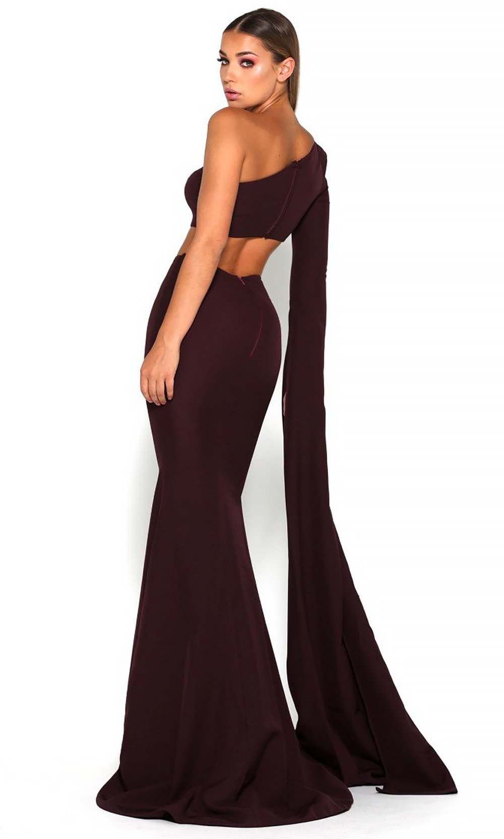 Portia and Scarlett - Jennifer 2PCS Cascading Sleeve Two-Piece Dress In Purple and Brown