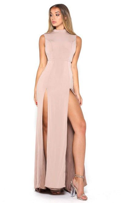 Portia and Scarlett - JJ Dress High Neck Dress With Double Slit In Neutral