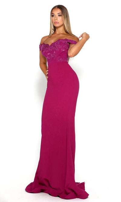 Portia and Scarlett - Sienna Gown Lace Off Shoulder Sheath Dress In Pink