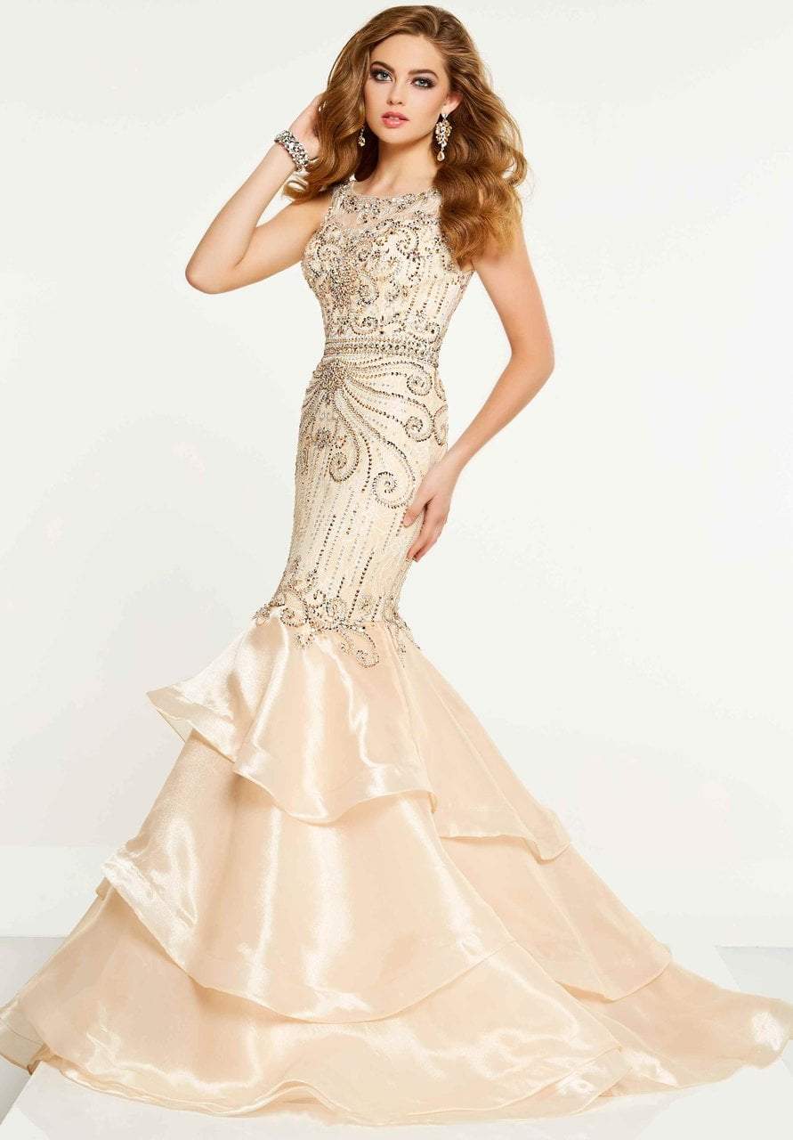 Panoply - 14862 Three Tiered Fitted Mermaid Gown In Neutral