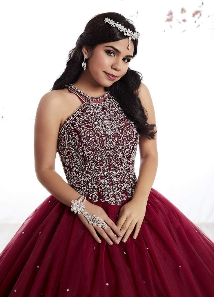 Fiesta Gowns - 56316 Sleeveless Beaded Halter Tulle Ballgown Special Occasion Dress