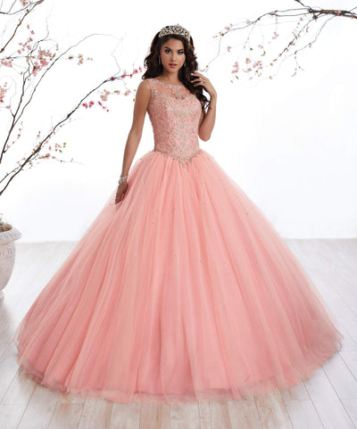 Fiesta Gowns - 56319 Embroidered Lace Tulle Ballgown Special Occasion Dress 0 / Sherbet/Champagne