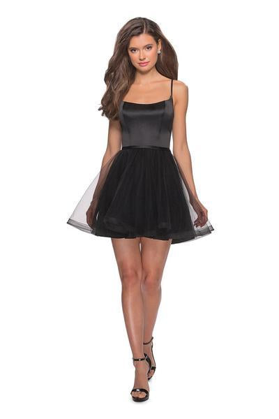 La Femme - Scoop Neck Tulle A-line Dress 28156 In Black