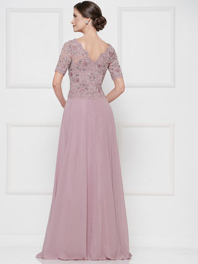 Rina Di Montella - RD2648 Applique V-neck Chiffon A-line Dress in Pink