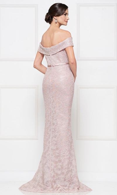 Rina Di Montella - Lace Off-Shoulder Trumpet Evening Gown RD2655 In Pink