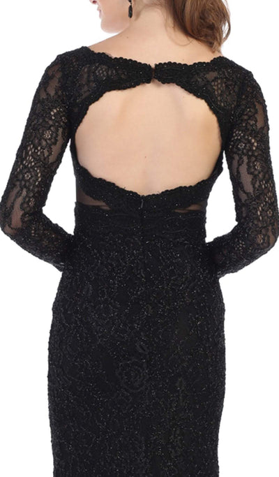 May Queen - RQ7657 Lace Plunging V Neck Evening Dress In Black