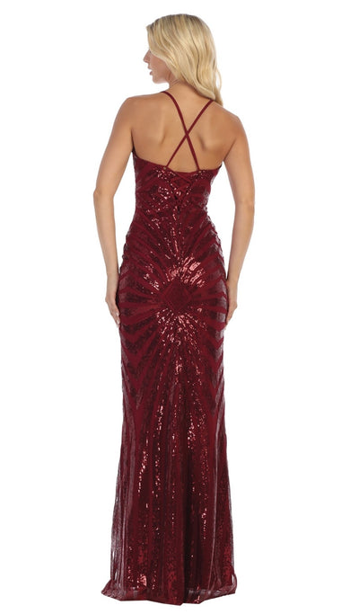 May Queen - RQ7695 Embellished Plunging V-neck Sheath Dress In Red