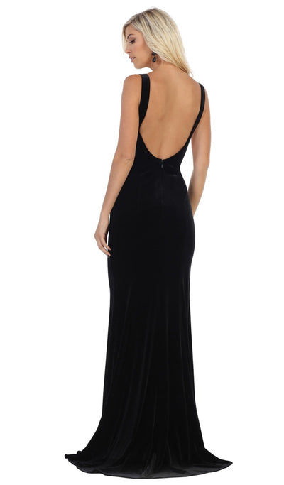 May Queen - RQ7709 Plunging Scoop Back Velvet Gown In Black