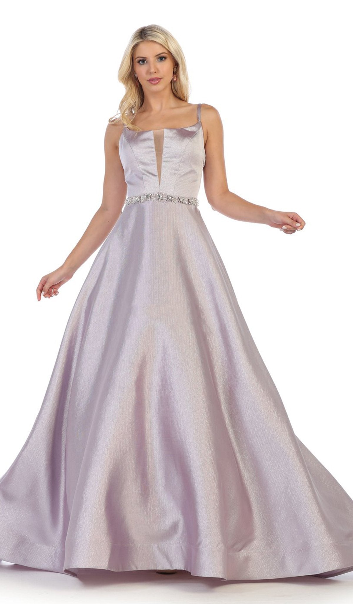 May Queen - RQ7734 Embellished Scoop Neck Ballgown With Strappy Back In Pink