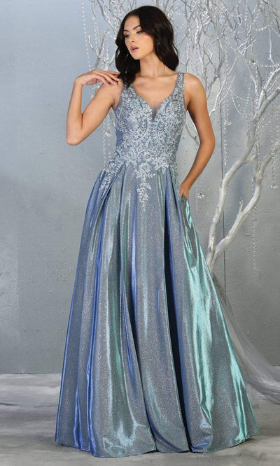 May Queen - Sleeveless Lace Appliqued A-Line Gown RQ7818 - 1 pc Dusty Blue In Size 12 Available CCSALE 12 / Dusty Blue