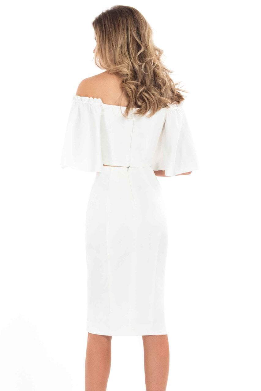Rachel Allan LBD - L1085 Two-Piece Flared Sleeve Sheath Dress in White