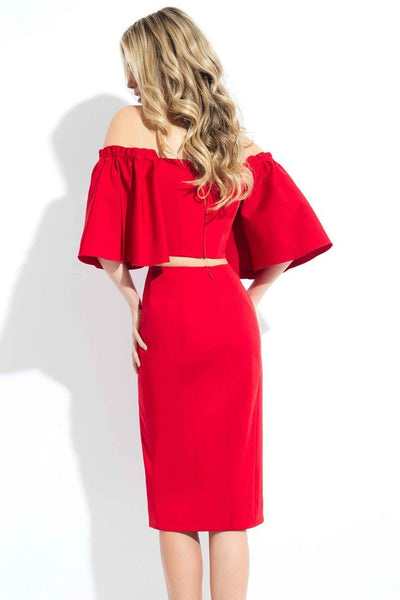 Rachel Allan LBD - L1085 Two-Piece Flared Sleeve Sheath Dress in Red